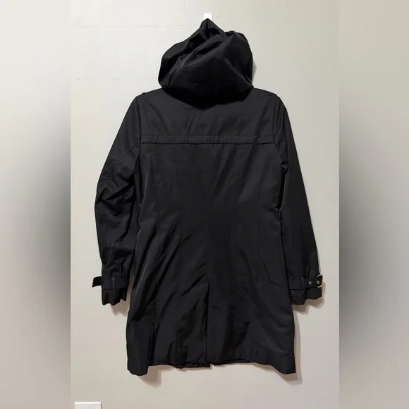 MICHAEL Michael Kors Black Trench Coat Size Small Gold Button Down Hooded - Picture 5 of 13